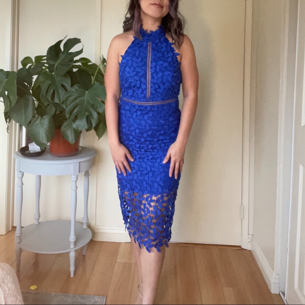 Bardot Gemma Lace Sheath Halter Dress SM 6